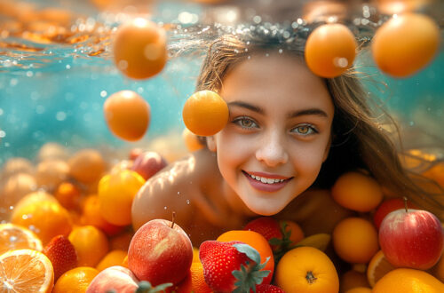 Fresh oranges floating in water, rich in Vitamin C for immunity and skin health